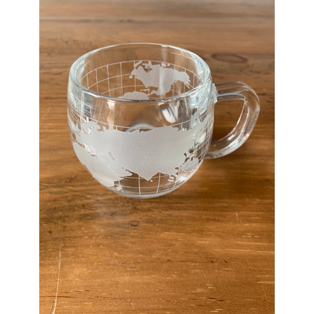 Vintage Nestle Nescafe Coffee Mug Cup Etched Clear Glass World Globe